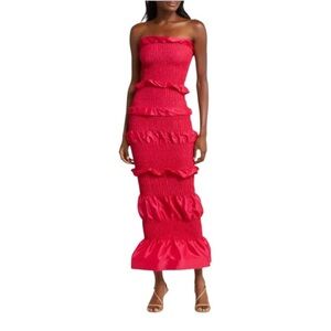 Orire Nama Smocked Ruffle Strapless Maxi Dress